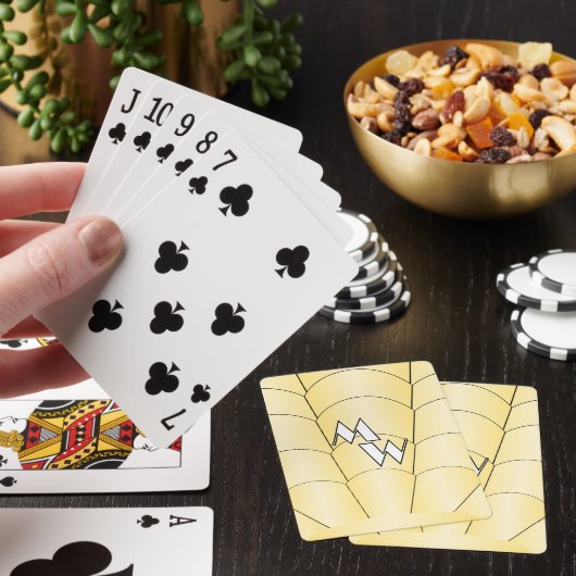 Geel Art Deco Design Monogrammed Pokerkaarten (Insitu)