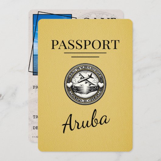 Geel Aruba paspoort Bewaar de datum Save The Date (Voorkant / Achterkant)