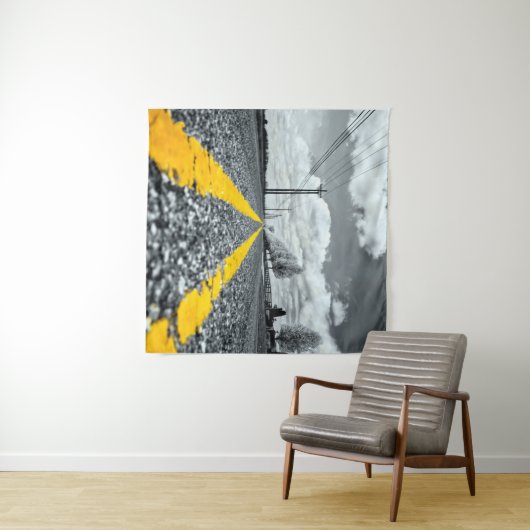 Geel asfalt snelweg creatieve fotografie wandkleed (In Situ (horizontaal))