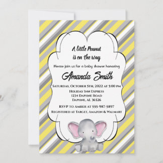 Geel Baby shower met gestreept olifant Kaart