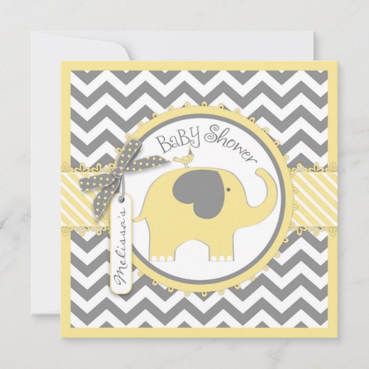 Geel Baby shower met olifant en Chevron Print Kaart (Voorkant)