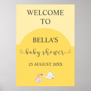 Geel Baby shower Ooievaar Welkomstbord Poster