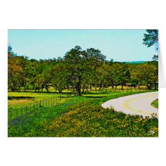 Geel bedrukt Robinson Road bij Johnson City, TX