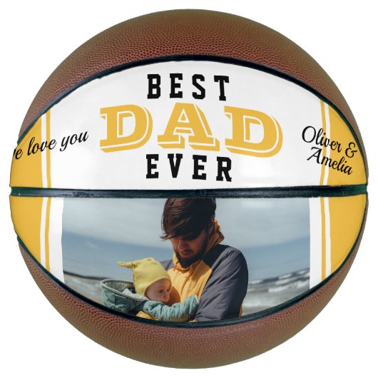 Geel Beste Pap Ooit Vader Keepsake 2 Foto Basketbal (Voorkant)