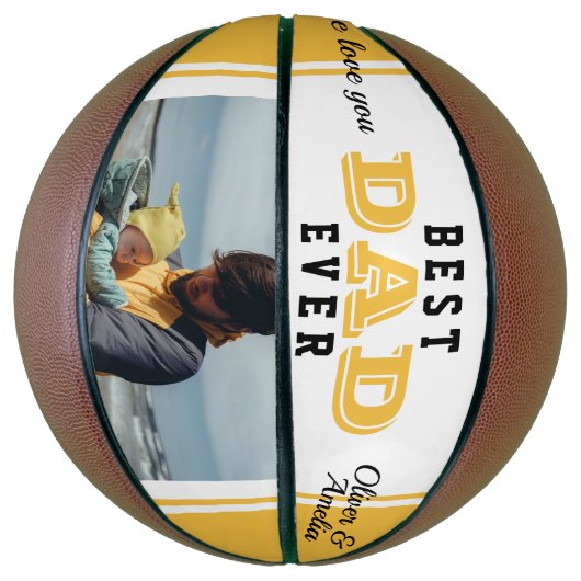 Geel Beste Pap Ooit Vader Keepsake 2 Foto Basketbal (Verticaal)