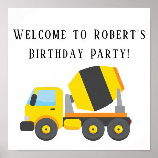 Geel betonmixer Birthday Party Square Poster (Voorkant)