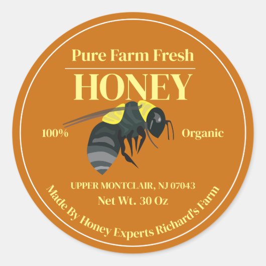 Geel bewerkbaar Honey label sticker (Voorkant)