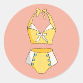  geel bikini badpak ronde sticker (Voorkant)