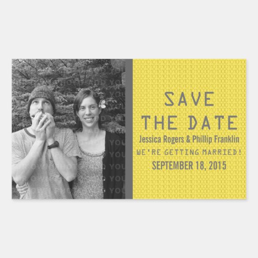 Geel Binaire Code Foto Save the Date Stickers (Voorkant)
