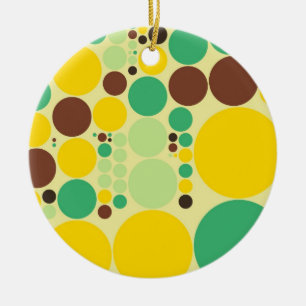 Geel, blauw, bruin pokadots patroon keramisch ornament