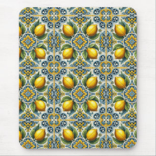 Geel Blauw Capri Citroen Mediterraan Tegelpatroon Muismat