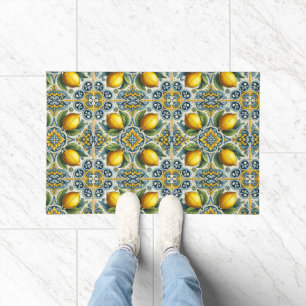 Geel Blauw Capri Lemon Mediterraan Tegel Patroon Deurmat