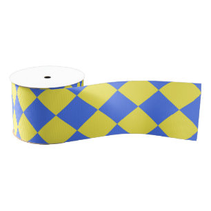 Geel Blauw Checker Diamant Patroon Grosgrain Lint