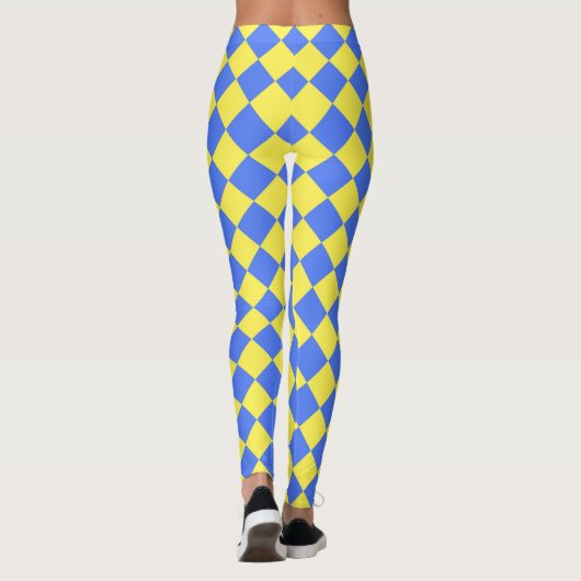 Geel Blauw Checker Diamant Patroon Leggings (Achterkant)