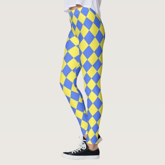 Geel Blauw Checker Diamant Patroon Leggings (Links)