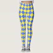 Geel Blauw Checker Diamant Patroon Leggings (Voorkant)