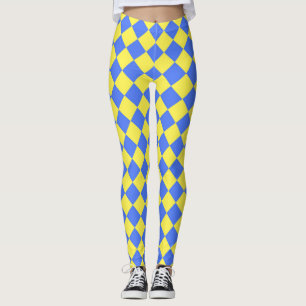 Geel Blauw Checker Diamant Patroon Leggings