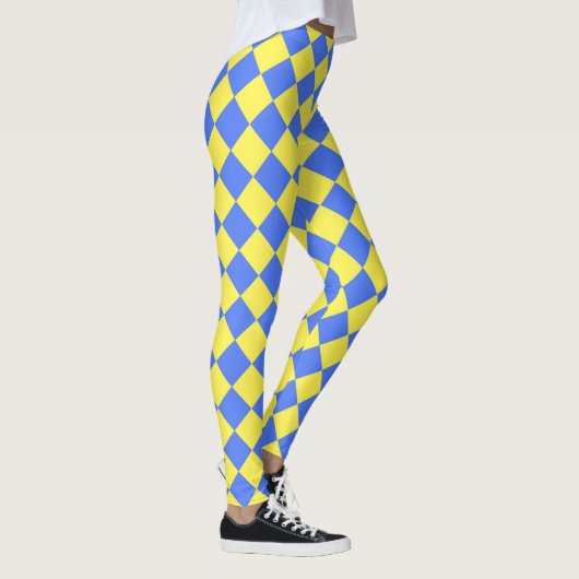 Geel Blauw Checker Diamant Patroon Leggings (Rechts)