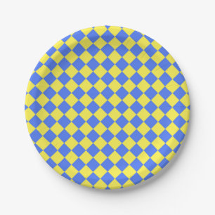 Geel Blauw Checker Diamant Patroon Papieren Bordje