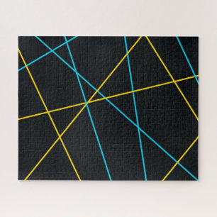 Geel, blauw, cool, trendy, stedelijk, moderne lijn legpuzzel