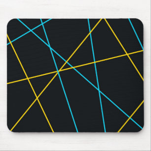 Geel, blauw, cool, trendy, stedelijk, moderne lijn muismat