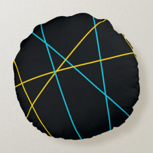 Geel, blauw, cool, trendy, stedelijk, moderne lijn rond kussen