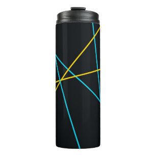 Geel, blauw, cool, trendy, stedelijk, moderne lijn thermosbeker