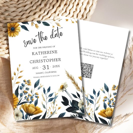 Geel Blauw Elegant Wildflower Bruiloft Save The Date
