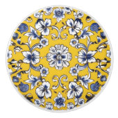 Geel, Blauw en Wit Bloemen Aangepaste Keramische K Keramische Knop (Voorkant)