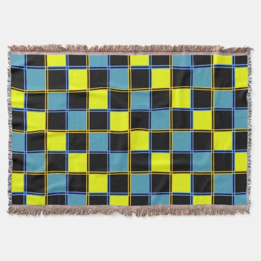 Geel blauw gecontroleerd geometrisch patroon deken (Voorkant)