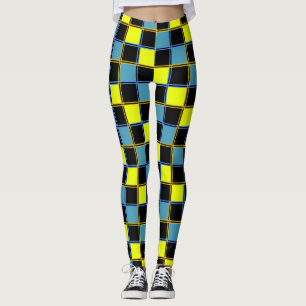 Geel blauw gecontroleerd geometrisch patroon leggings
