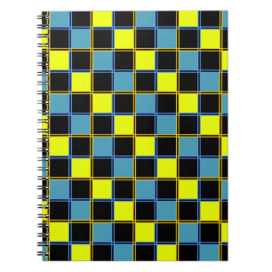 Geel blauw gecontroleerd geometrisch patroon notitieboek