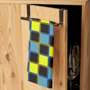 Geel blauw gecontroleerd geometrisch patroon theedoek