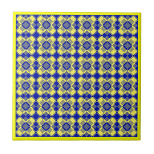 Geel Blauw Geruit Argylespatroon Tegeltje