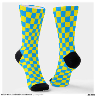Geel blauw geruit controlepatroon sokken