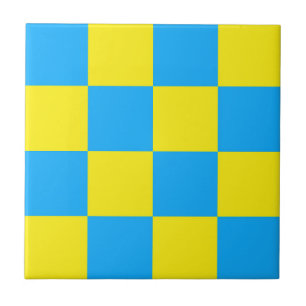 Geel Blauw Geruit Controlepatroon Tegeltje