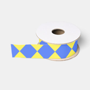 Geel Blauw Geruit Diamant Patroon Grosgrain Lint