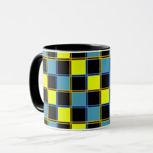 Geel blauw geruit geometrisch patroon  mok
