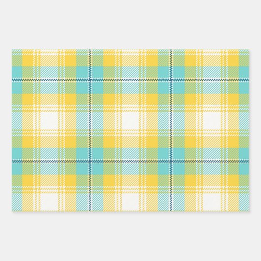 Geel blauw geruite patroon inpakpapier vel (Voorkant 2)