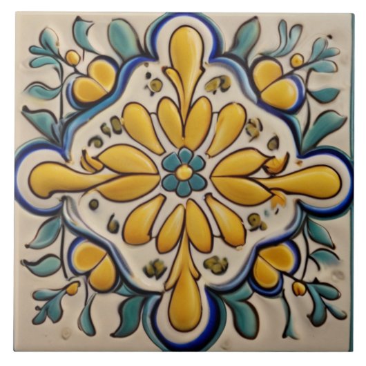 Geel & Blauw Groen Abstract Mediterraan Tegeltje (Voorkant)