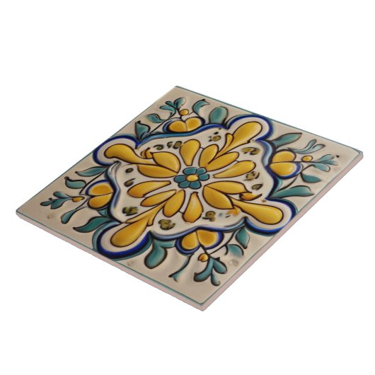 Geel & Blauw Groen Abstract Mediterraan Tegeltje (Zijkant)