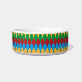 Geel Blauw Groen & Rood Geometrische Scallops Voerbakje