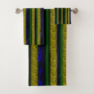 Geel Blauw Groen Zwart getextureerde Stripes Bad Handdoek