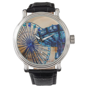 Geel blauw invert ferris wiel swings fair rides horloge