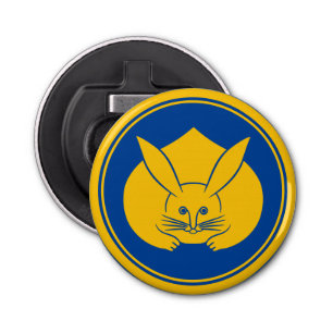  Geel Blauw Japan Konijn Mon Oosters Button Flesopener