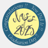 Geel blauw je deed het klas van 2023 Afstuderen Ronde Sticker (Voorkant)