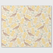 Geel blauw karmel Spring Floral en kraanpatroon Cadeaupapier (Vlak)