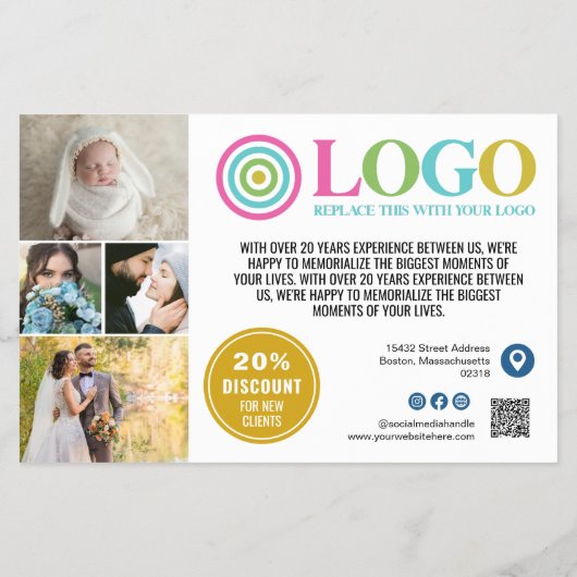 Geel Blauw Logo Foto's Promo Small Business Flyer (Achterkant)