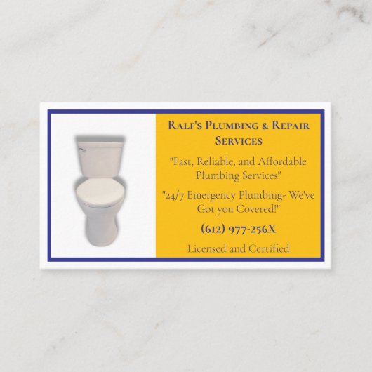 Geel & Blauw Loodgieter Loodgieter Diensten Toilet Visitekaartje (Voorkant)