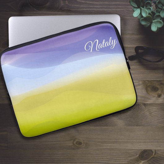 Geel blauw minimalist met naam Electronics Bag Laptop Sleeve